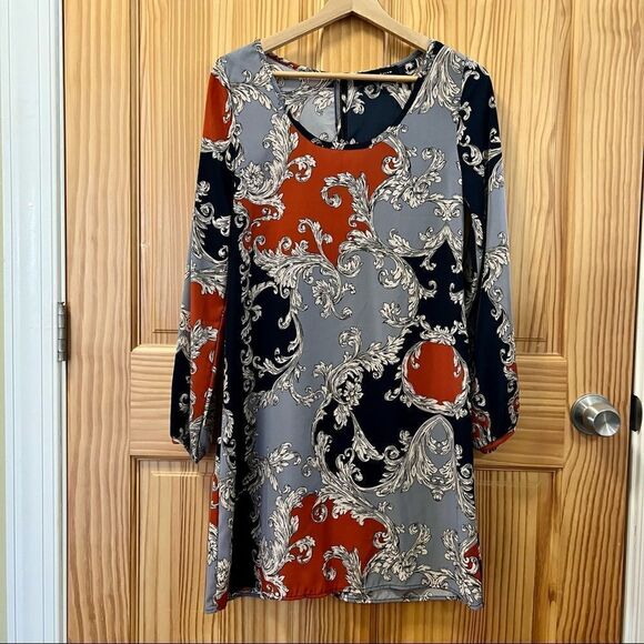 Peach Love Cream California blue red grey long sleeve shift dress tunic S - Picture 1 of 7